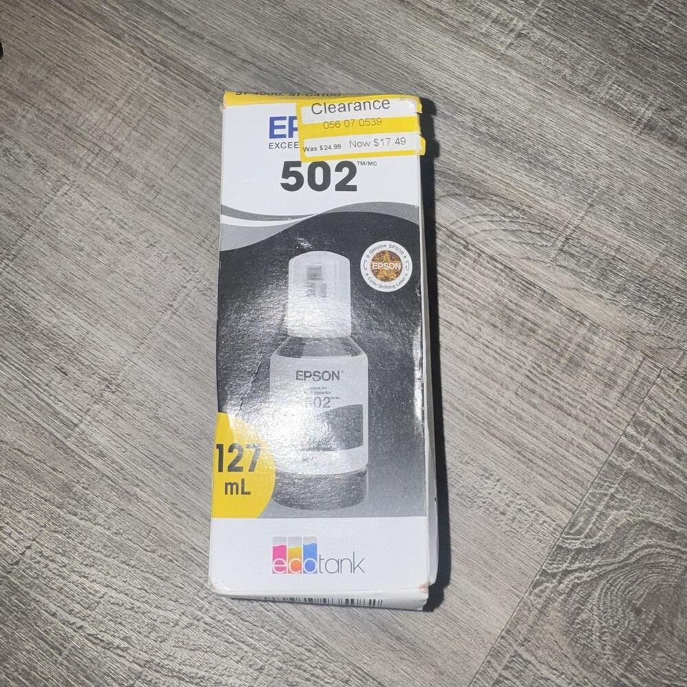 Epson 502 Black Ink Bottle 127mL Genuine EcoTank T502120-S New Open Box
